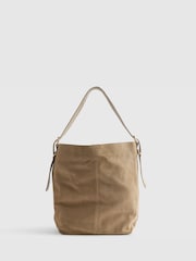River Island Brown Suede Buckle Shopper Bag - Image 1 of 6