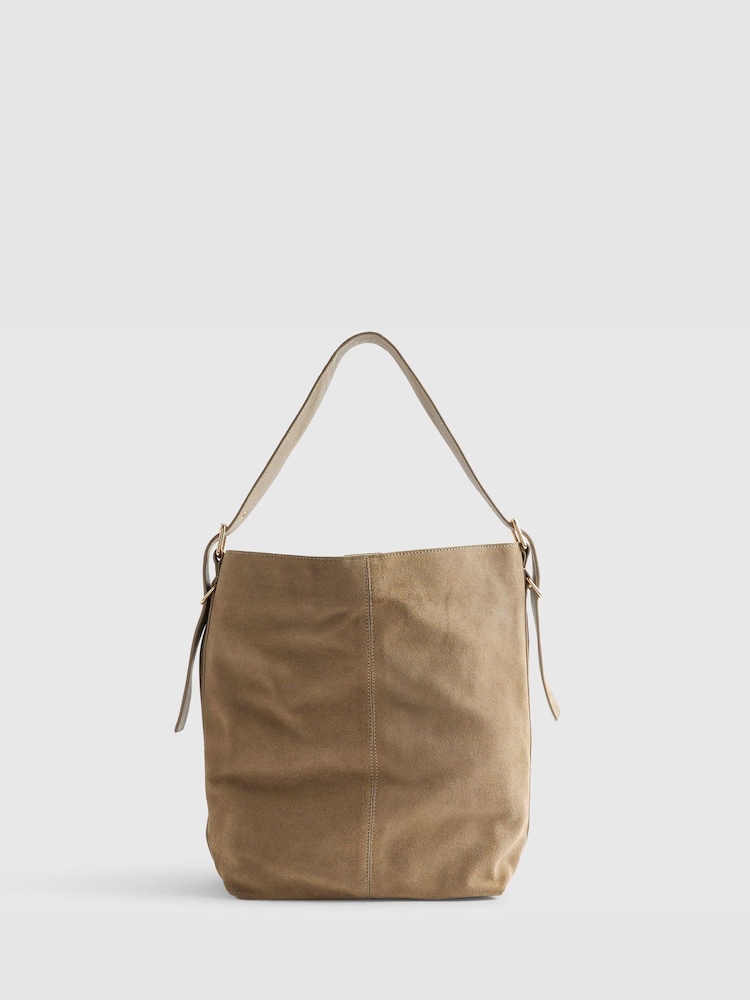 River Island Brown Suede Buckle Shopper Bag - Image 1 of 6