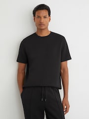 Reiss Black Barton Premium Interlock Modern-Fit T-Shirt - Image 1 of 6