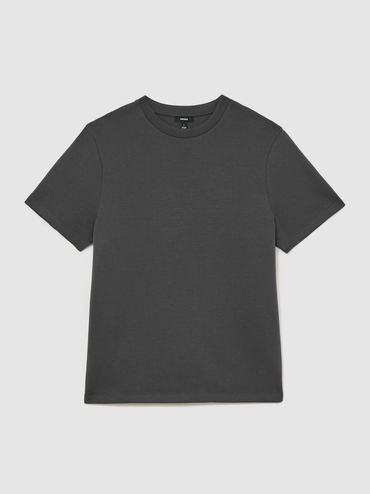 Reiss Charcoal Grey Barton Premium Interlock Modern-Fit T-Shirt - Image 2 of 7 Reiss Charcoal Grey Barton Premium Interlock Modern-Fit T-Shirt - Image 2 of 7