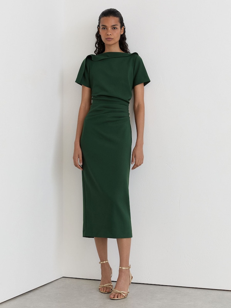 reinette dark green midi dress Buy Reiss Teal Hilary Petite Ruched-Detail Boat-Neck from Next USA GN_eoss25