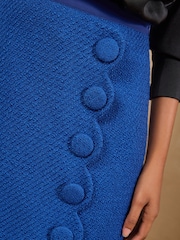 Love & Roses Cobalt Blue Boucle Button Front Scallop Mini Skirt - Image 2 of 4