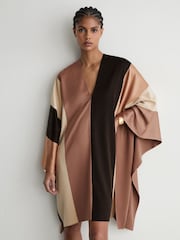 Reiss Chocolate Brown/Cream Ari Colour-Block Tunic Dress - Image 1 of 7