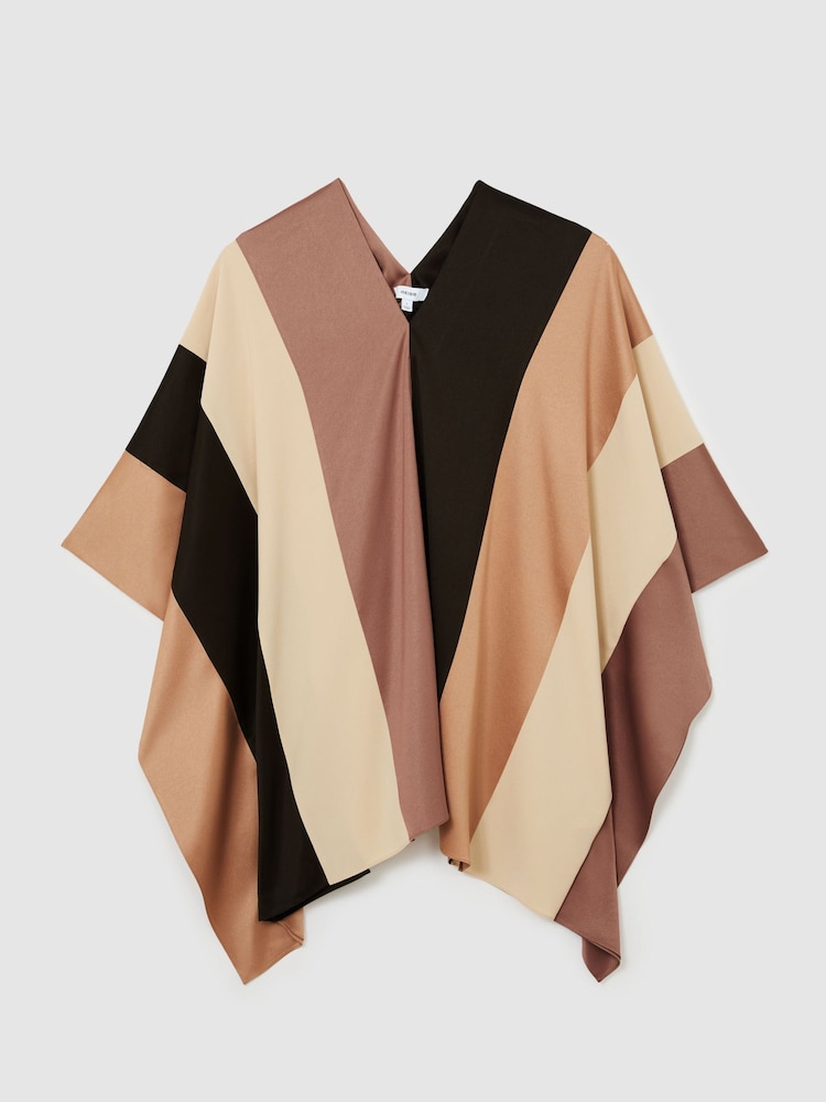 Reiss Chocolate Brown/Cream Ari Colour-Block Tunic Dress - Image 2 of 7