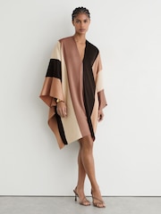 Reiss Chocolate Brown/Cream Ari Colour-Block Tunic Dress - Image 3 of 7