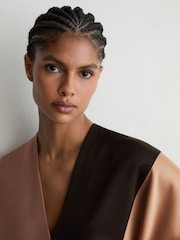 Reiss Chocolate Brown/Cream Ari Colour-Block Tunic Dress - Image 5 of 7