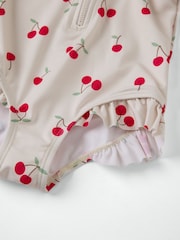 Polarn O. Pyret White Cherry Print Frill Zip-up Swimsuit - Image 4 of 4