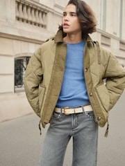 BHOEM Khaki Green Contrasted Quilted Padded Coat Removable Hoodie - Image 2 of 6