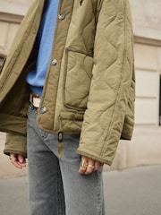 BHOEM Khaki Green Contrasted Quilted Padded Coat Removable Hoodie - Image 4 of 6