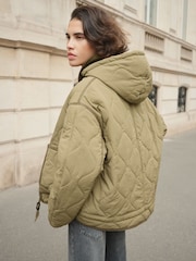 BHOEM Khaki Green Contrasted Quilted Padded Coat Removable Hoodie - Image 5 of 6