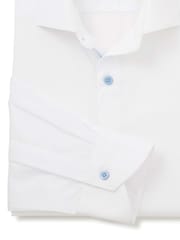 Savile Row Company White Cotton Slim Fit Blue Button Smart-Casual Single Cuff Shirt - Image 3 of 4