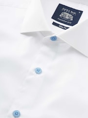 Savile Row Company White Cotton Slim Fit Blue Button Smart-Casual Single Cuff Shirt - Image 4 of 4
