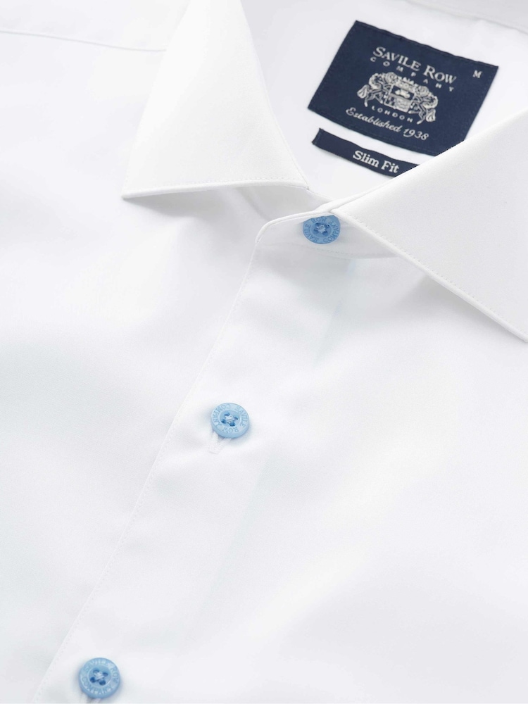 Savile Row Company White Cotton Slim Fit Blue Button Smart-Casual Single Cuff Shirt - Image 4 of 4 Savile Row Company White Cotton Slim Fit Blue Button Smart-Casual Single Cuff Shirt - Image 4 of 4