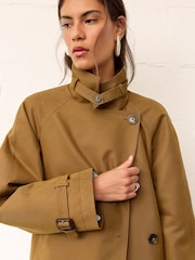 BHOEM Toffee Funnel Collar Oversized Belted Cotton Blend Trench Jacket - Image 2 of 5