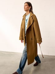 BHOEM Toffee Funnel Collar Oversized Belted Cotton Blend Trench Jacket - Image 3 of 5