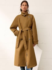 BHOEM Toffee Funnel Collar Oversized Belted Cotton Blend Trench Jacket - Image 4 of 5