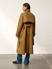 BHOEM Toffee Funnel Collar Oversized Belted Cotton Blend Trench Jacket - Image 5 of 5