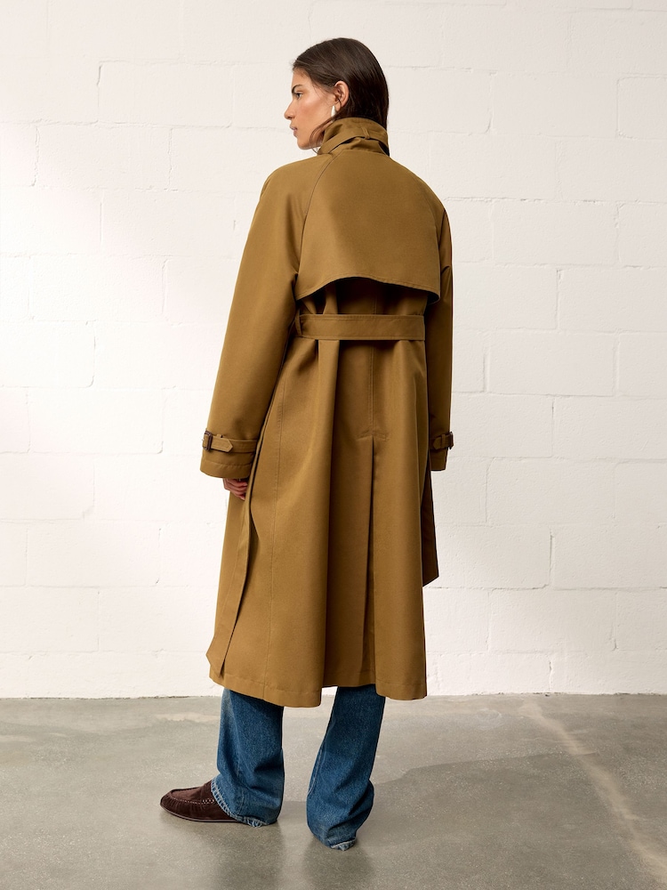 BHOEM Toffee Funnel Collar Oversized Belted Cotton Blend Trench Jacket - Image 5 of 5 BHOEM Toffee Funnel Collar Oversized Belted Cotton Blend Trench Jacket - Image 5 of 5