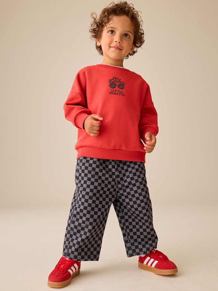 Black/Grey Checkerboard Wide Barrel Jeans (3mths-7yrs) - Image 2 of 5 Black/Grey Checkerboard Wide Barrel Jeans (3mths-7yrs) - Image 2 of 5