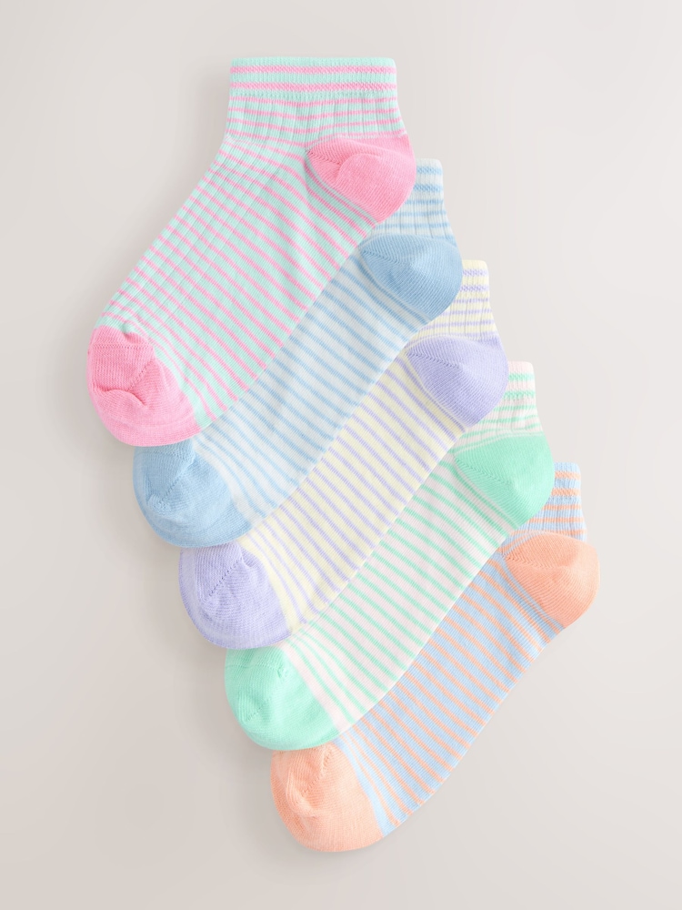 Pastel Stripe Trainer Socks 5 Pack - Image 1 of 8
