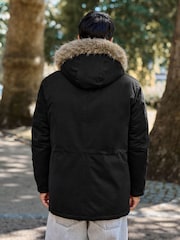 Black Shower Resistant Faux Fur Hooded Parka With Quilted Lining - Image 3 of 11