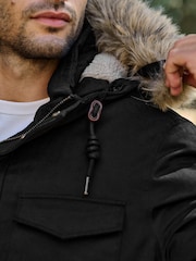Black Shower Resistant Faux Fur Hooded Parka With Quilted Lining - Image 5 of 11