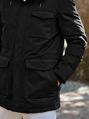 Black Shower Resistant Faux Fur Hooded Parka With Quilted Lining - Image 6 of 11