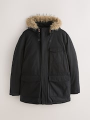 Black Shower Resistant Faux Fur Hooded Parka With Quilted Lining - Image 7 of 11