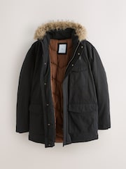 Black Shower Resistant Faux Fur Hooded Parka With Quilted Lining - Image 8 of 11