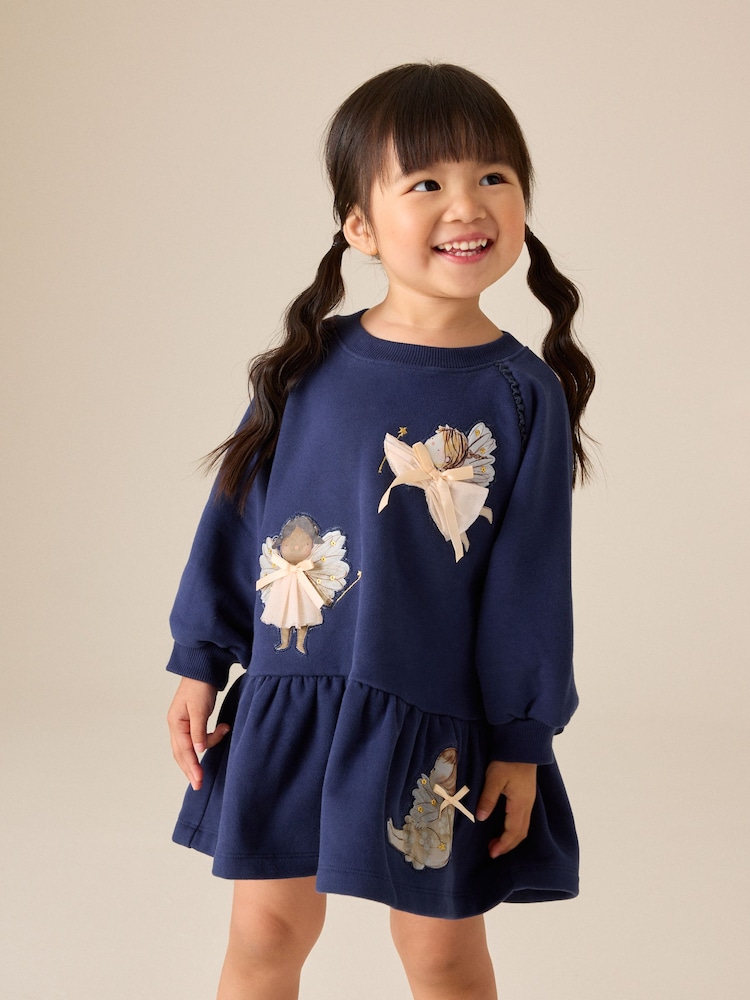 Navy Fairy Long Sleeve Sweat Dress (3mths-7yrs) - Image 1 of 5 Navy Fairy Long Sleeve Sweat Dress (3mths-7yrs) - Image 1 of 5