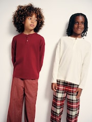 The Set 2 Pack Long Sleeve Jersey T-Shirts and Christmas Check Woven Bottom Pyjamas Set Red Check/Cream Stripe - Image 1 of 5