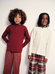 The Set 2 Pack Long Sleeve Jersey T-Shirts and Christmas Check Woven Bottom Pyjamas Set Red Check/Cream Stripe - Image 2 of 5