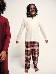 The Set 2 Pack Long Sleeve Jersey T-Shirts and Christmas Check Woven Bottom Pyjamas Set Red Check/Cream Stripe - Image 3 of 5