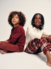 The Set 2 Pack Long Sleeve Jersey T-Shirts and Christmas Check Woven Bottom Pyjamas Set Red Check/Cream Stripe - Image 4 of 5