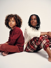 The Set 2 Pack Long Sleeve Jersey T-Shirts and Christmas Check Woven Bottom Pyjamas Set Red Check/Cream Stripe - Image 5 of 5