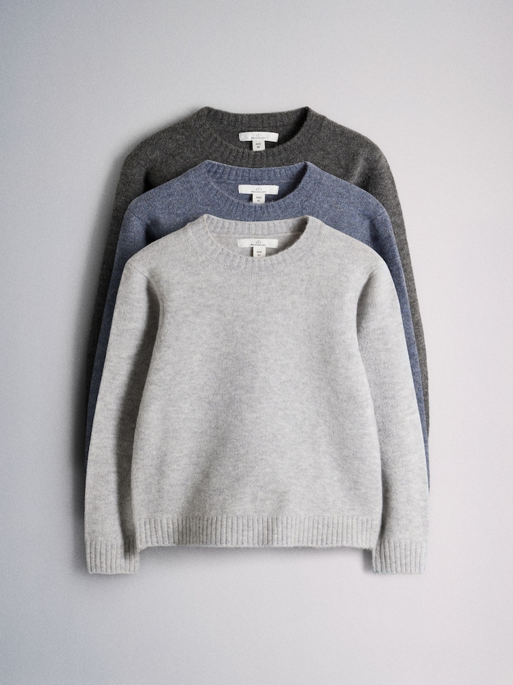 The Set 3 Pack Soft Knit Crew Jumpers Dark Navy - Image 1 of 6 The Set 3 Pack Soft Knit Crew Jumpers Dark Navy - Image 1 of 6