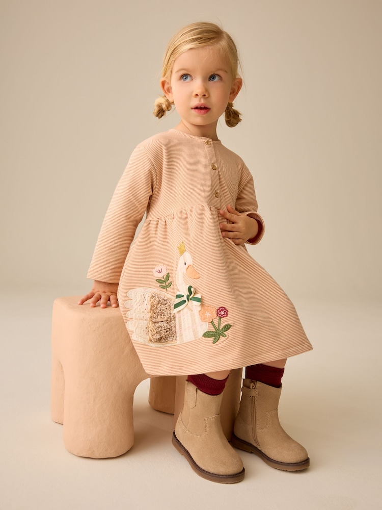 Ecru Emboidered Swan Long Sleeve Dress (3mths-7yrs) - Image 2 of 5