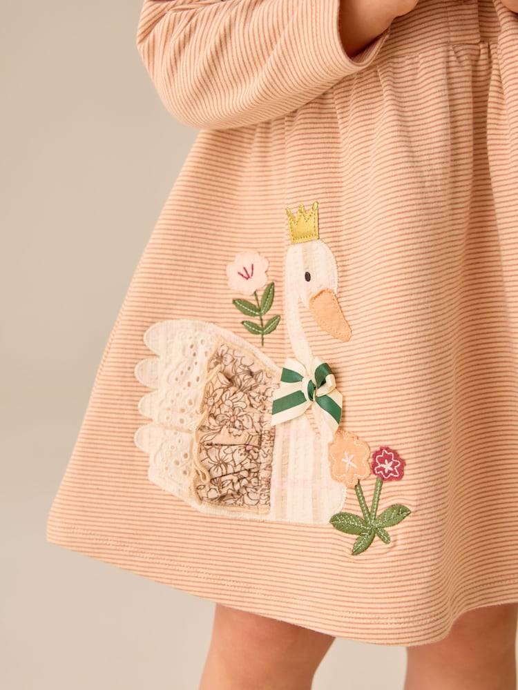 Ecru Emboidered Swan Long Sleeve Dress (3mths-7yrs) - Image 5 of 5