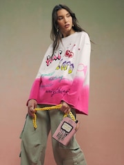 River Island White Year Zero Graphic Print Dipdye Sweatshirt - Image 1 of 4