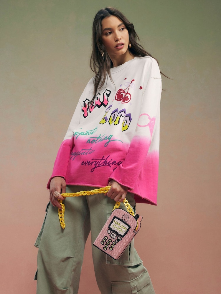 River Island White Year Zero Graphic Print Dipdye Sweatshirt - Image 1 of 4