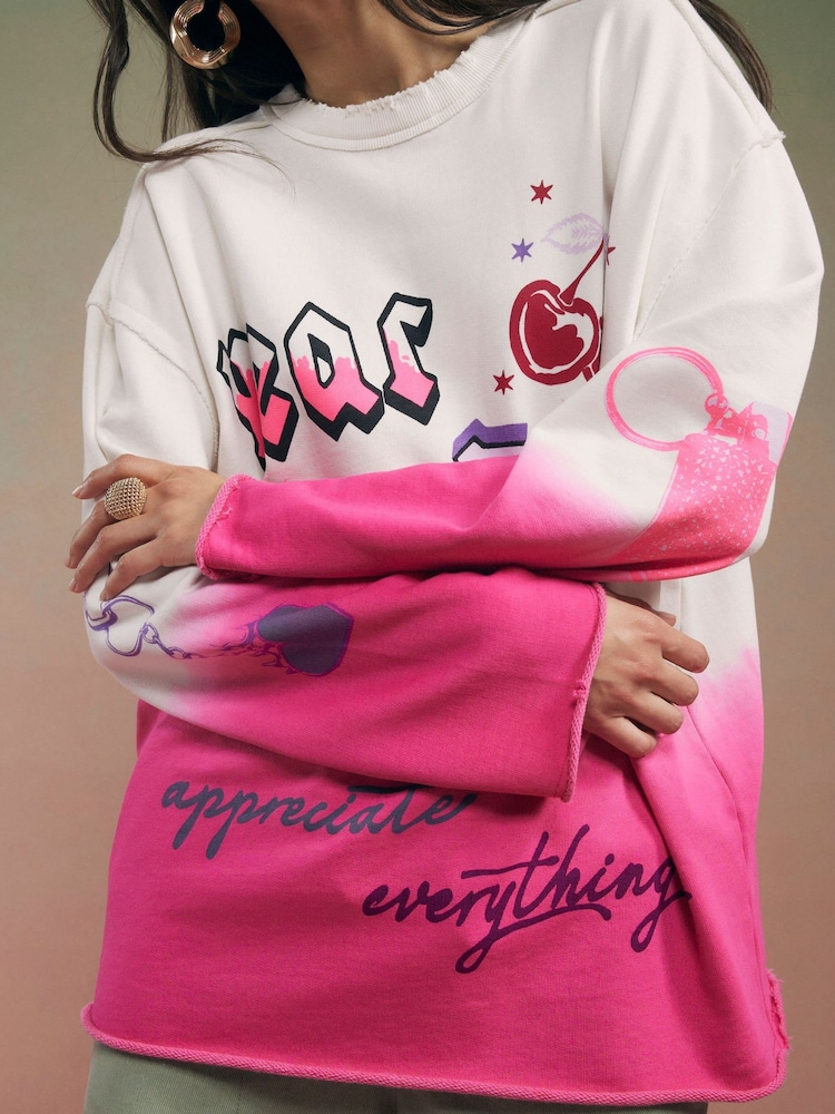 River Island White Year Zero Graphic Print Dipdye Sweatshirt - Image 4 of 4