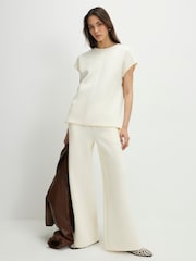 River Island Cream Premium Twill Wide Leg Joggers - Image 1 of 4