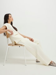 River Island Cream Premium Twill Wide Leg Joggers - Image 3 of 4