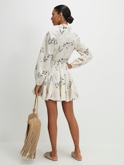 River Island Cream Long Sleeve Embroidered Belted Shirt Dress - Image 4 of 4