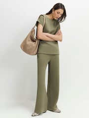 River Island Green Premium Twill Wide Leg Joggers - Image 1 of 4