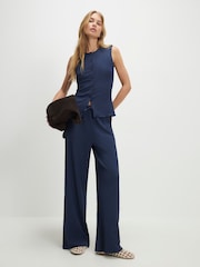 River Island Blue Sleeveless Textured Button Front Top - Image 3 of 4