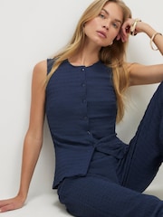 River Island Blue Sleeveless Textured Button Front Top - Image 4 of 4