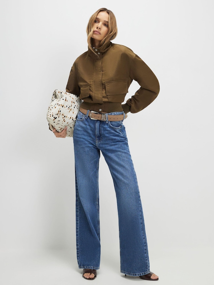 River Island Green Funnel Neck Bomber Jacket - Image 4 of 4