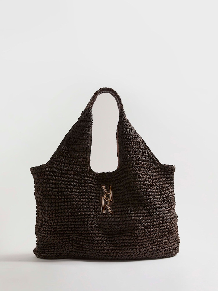 River Island Brown Raffia Shopper Bag - Image 1 of 5 River Island Brown Raffia Shopper Bag - Image 1 of 5
