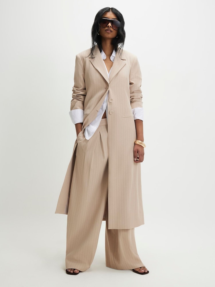 River Island Cream Longline Striped Oversized Duster Coat - Image 1 of 4